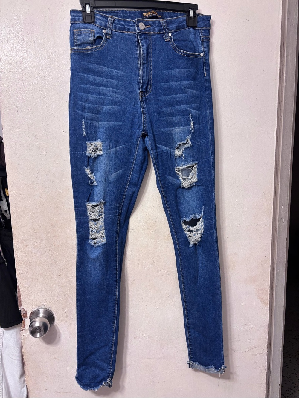 Rainbow Distressed Skinny Jeans in Blue